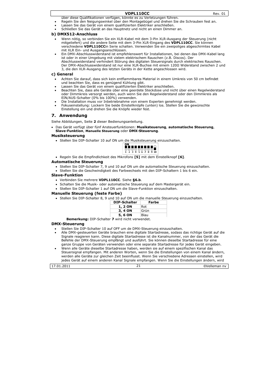 Velleman VDPL110CC User Manual | Page 21 / 25