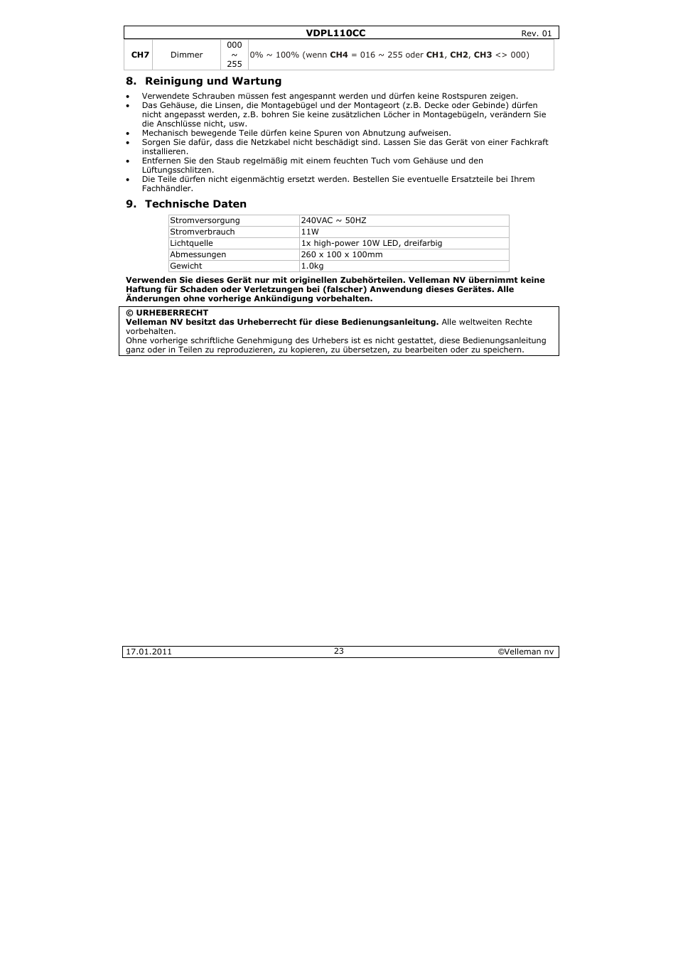 Velleman VDPL110CC User Manual | Page 23 / 25