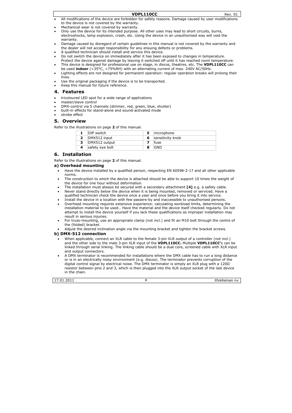 Velleman VDPL110CC User Manual | Page 4 / 25