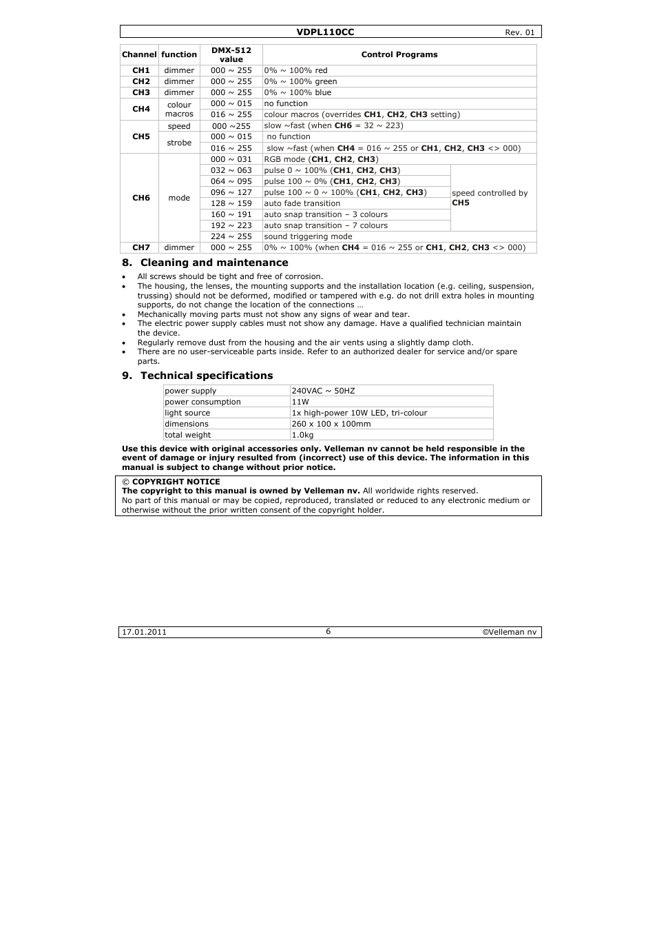 Velleman VDPL110CC User Manual | Page 6 / 25