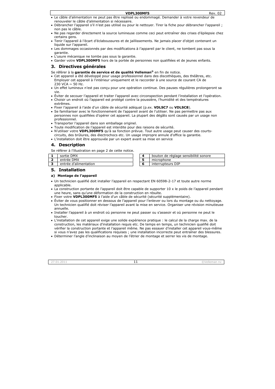 Velleman VDPL300MF5 User Manual | Page 11 / 23