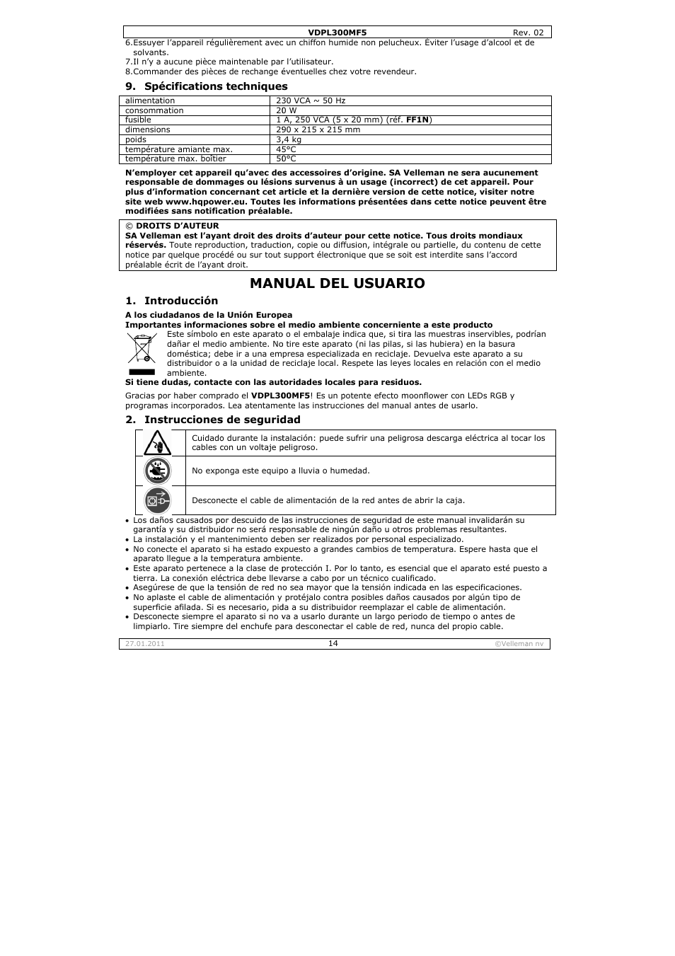 Nual del, L usuar | Velleman VDPL300MF5 User Manual | Page 14 / 23