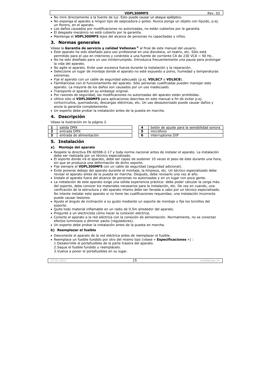 Velleman VDPL300MF5 User Manual | Page 15 / 23