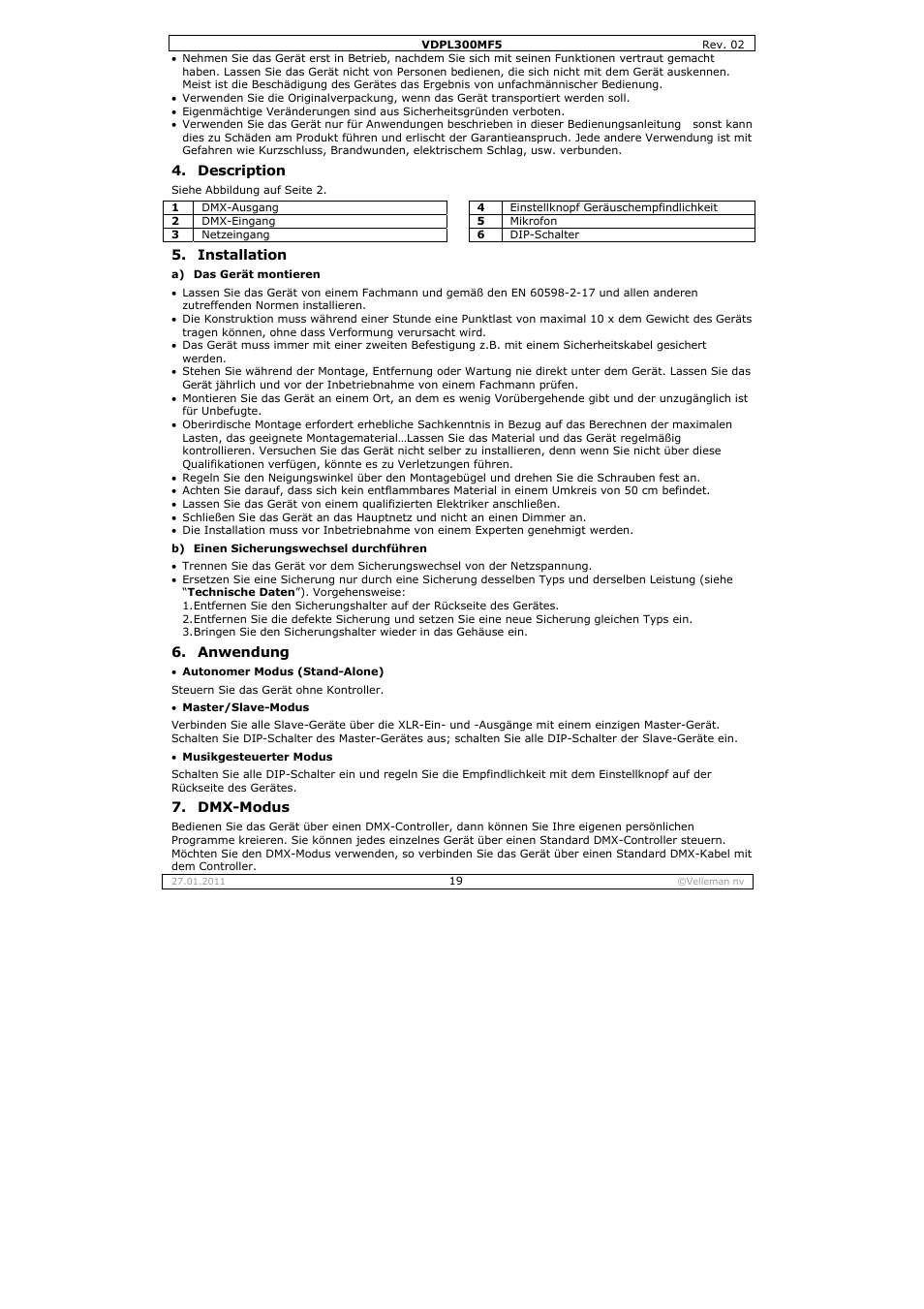 Velleman VDPL300MF5 User Manual | Page 19 / 23