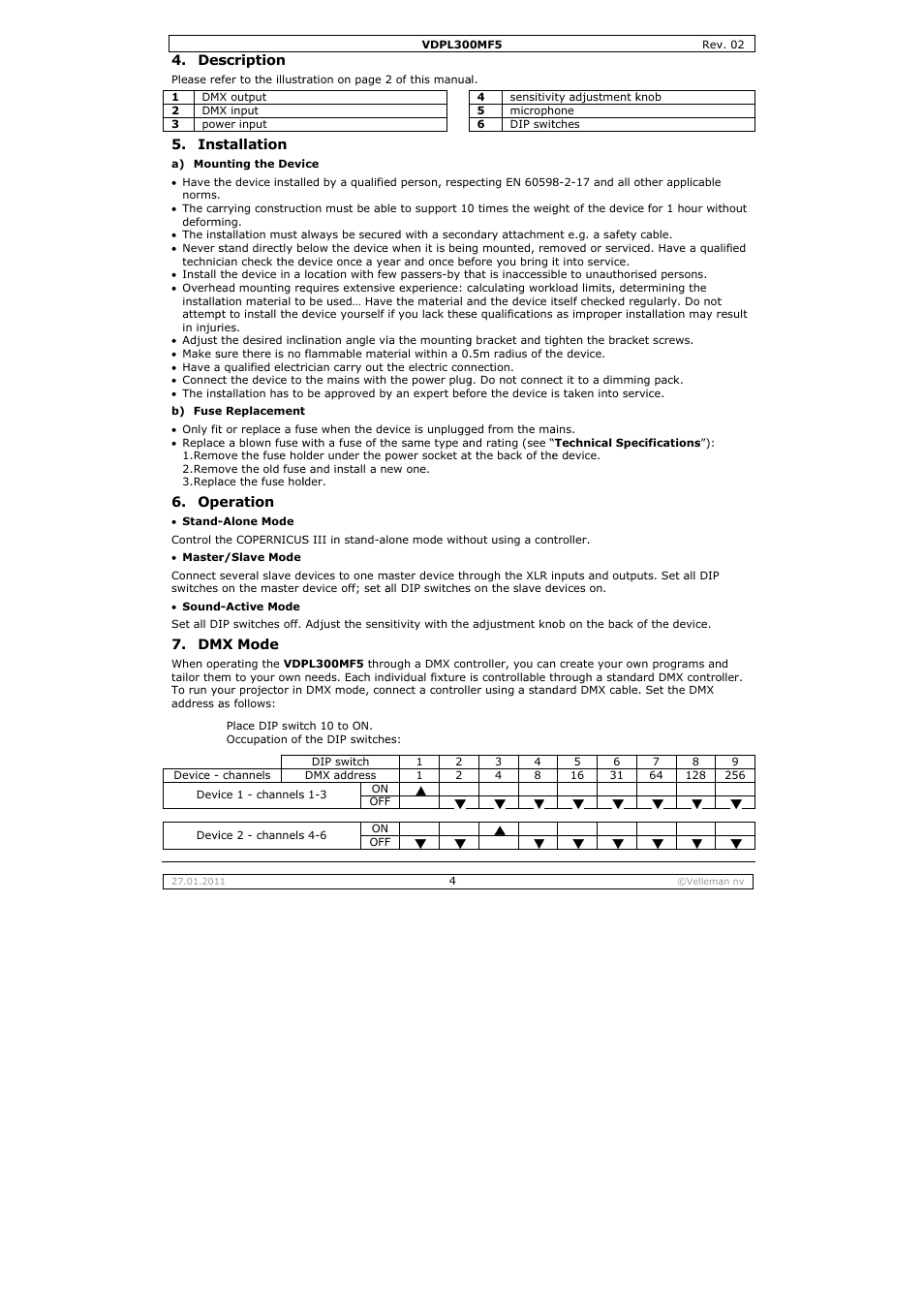 Velleman VDPL300MF5 User Manual | Page 4 / 23