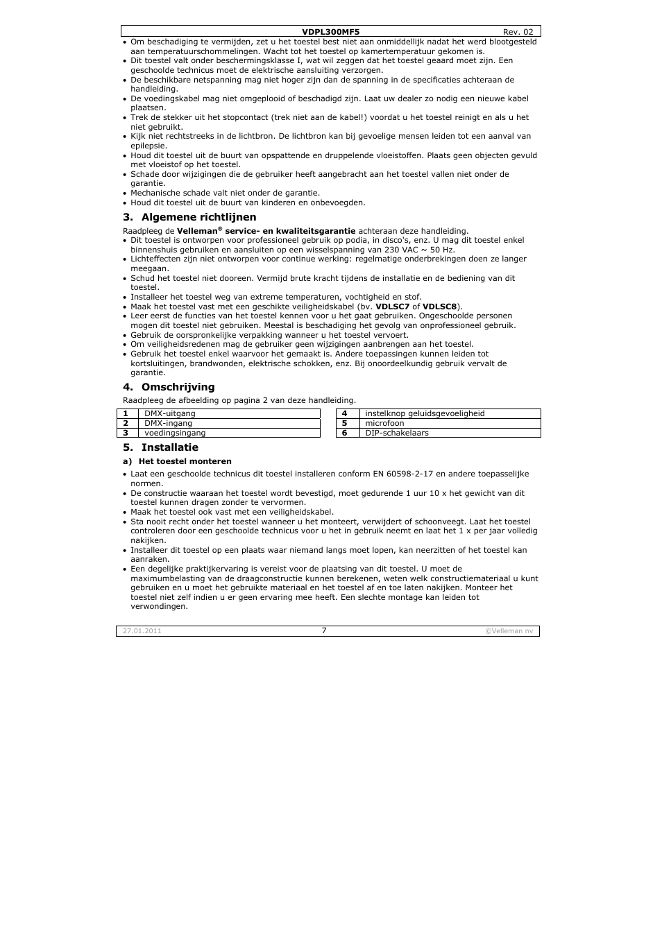 Velleman VDPL300MF5 User Manual | Page 7 / 23