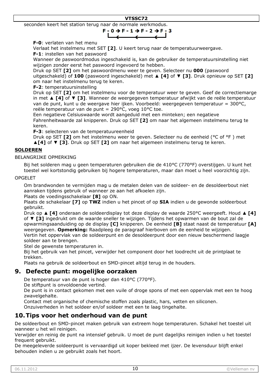 Defecte punt: mogelijke oorzaken, Tips voor het onderhoud van de punt | Velleman VTSSC72 User Manual | Page 10 / 27