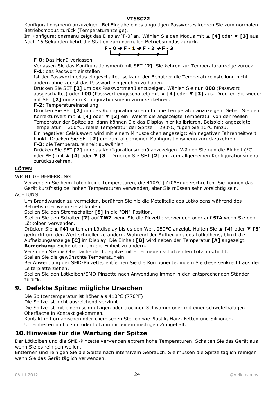 Defekte spitze: mögliche ursachen, Hinweise für die wartung der spitze | Velleman VTSSC72 User Manual | Page 24 / 27