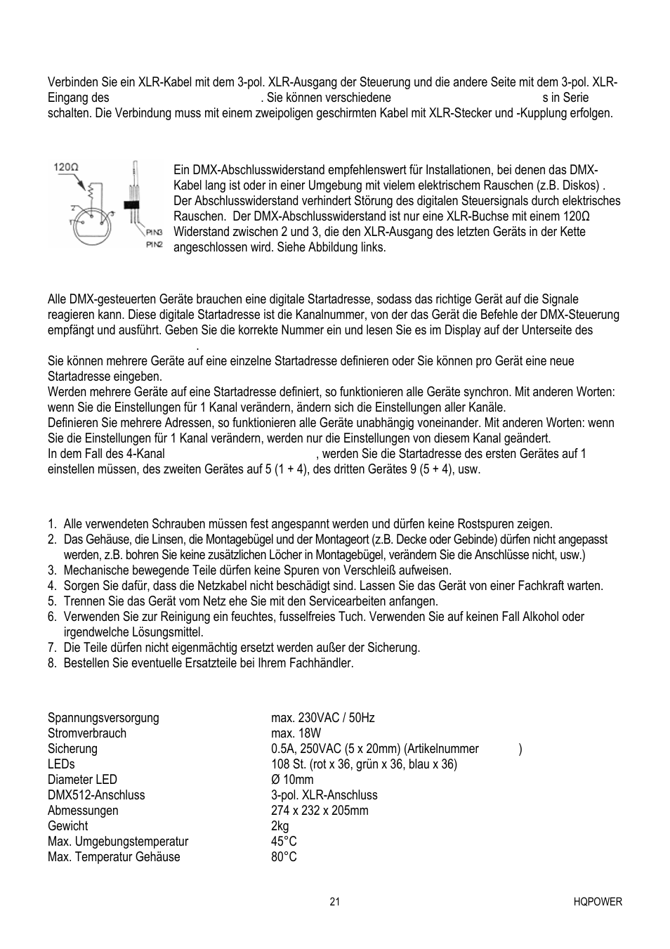 Reinigung und wartung, Technische daten | Velleman VDPLP56SB2 User Manual | Page 21 / 23