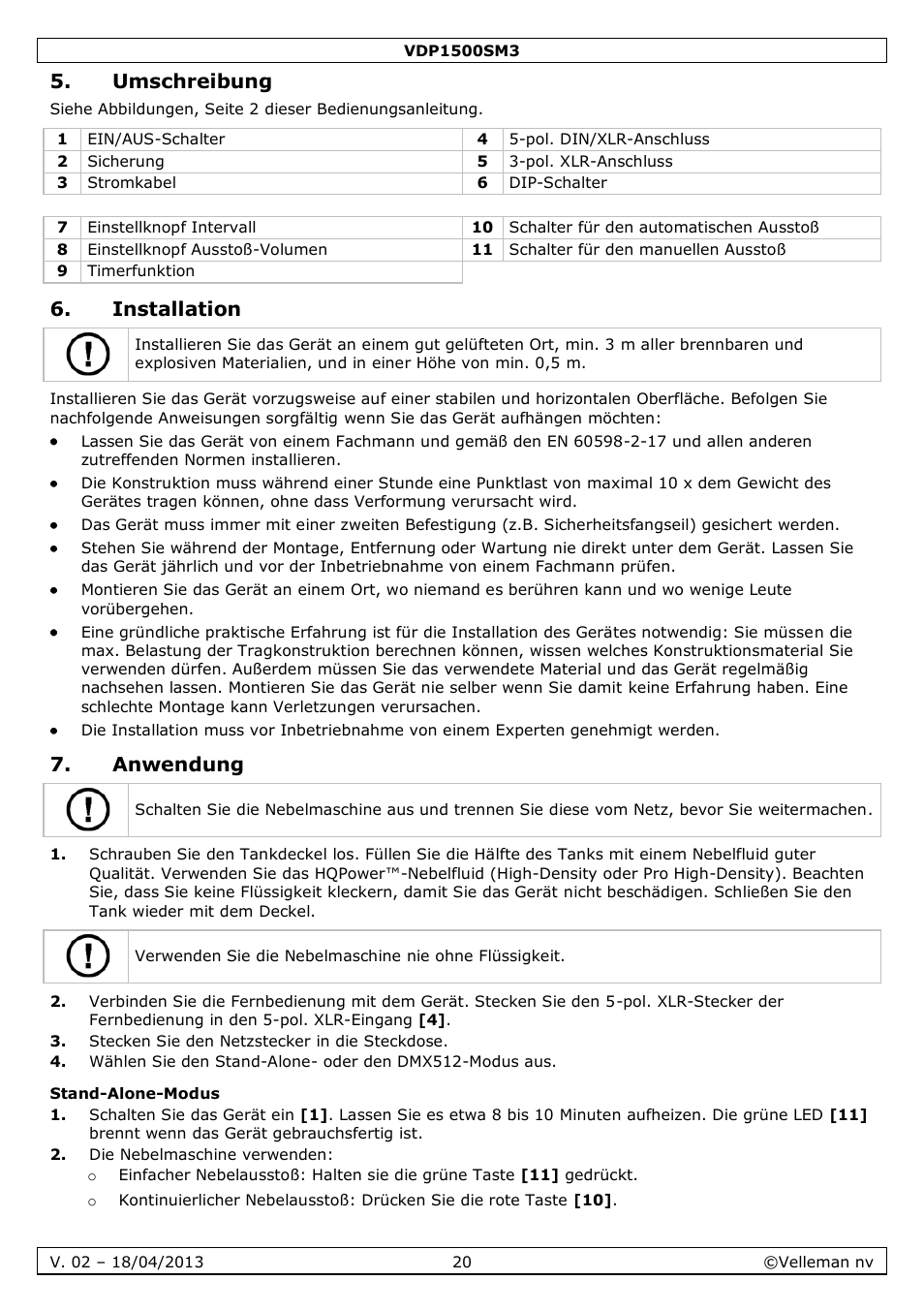 Umschreibung, Installation, Anwendung | Stand-alone-modus | Velleman VDP1500SM3 User Manual | Page 20 / 29
