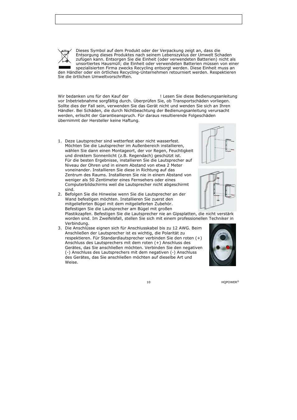 Dynamische 2-wege-lautsprecherboxen, Einführung, Installation | Velleman VDSMB15 User Manual | Page 10 / 13