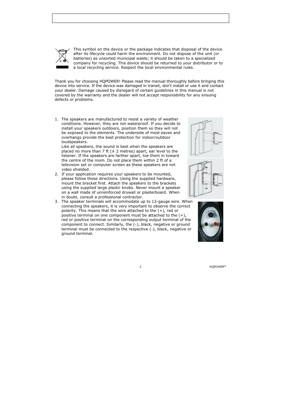 Dynamic 2-way speakers, Introduction, Installing | Velleman VDSMB15 User Manual | Page 2 / 13
