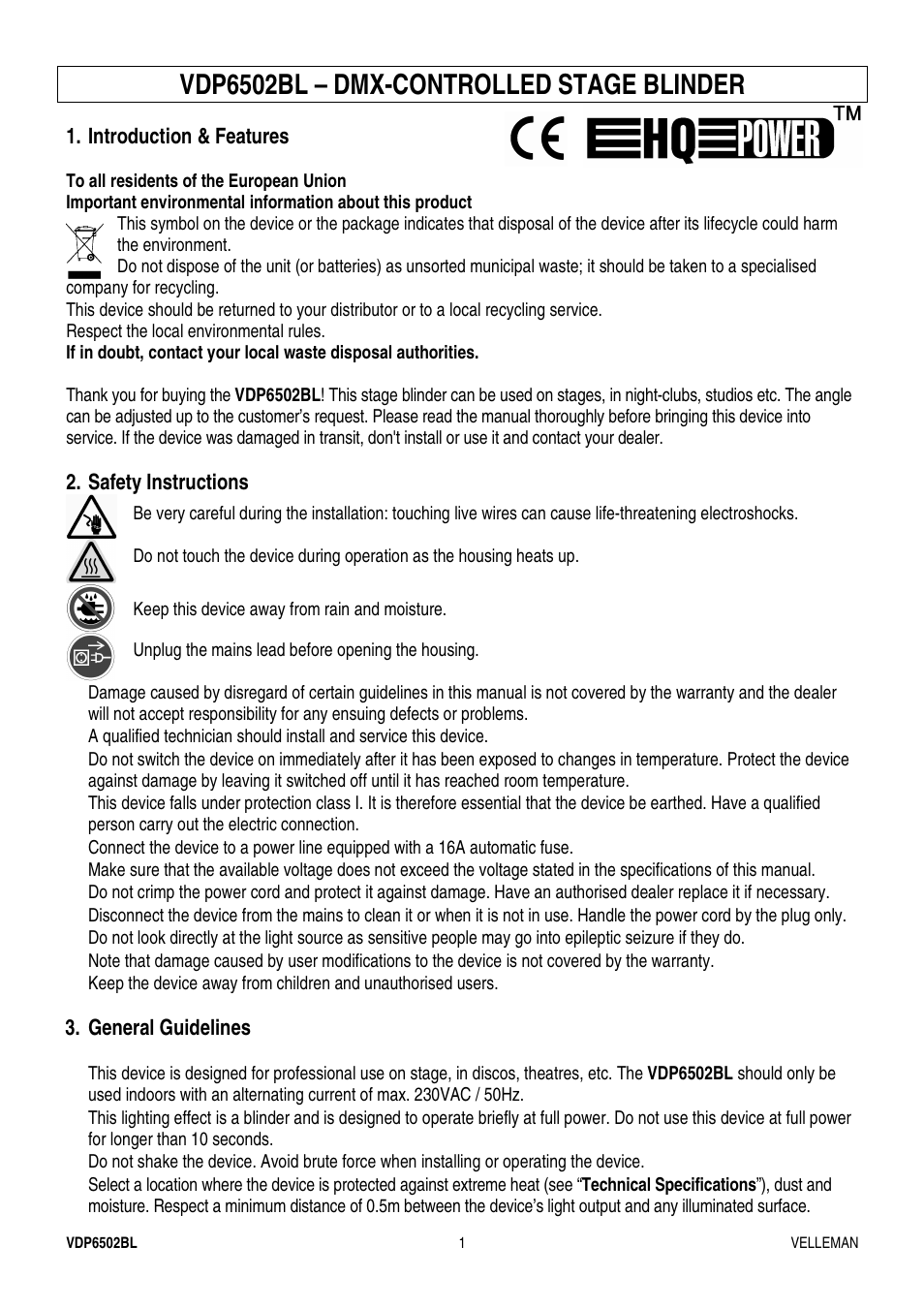 Velleman VDP6502BL User Manual | 16 pages