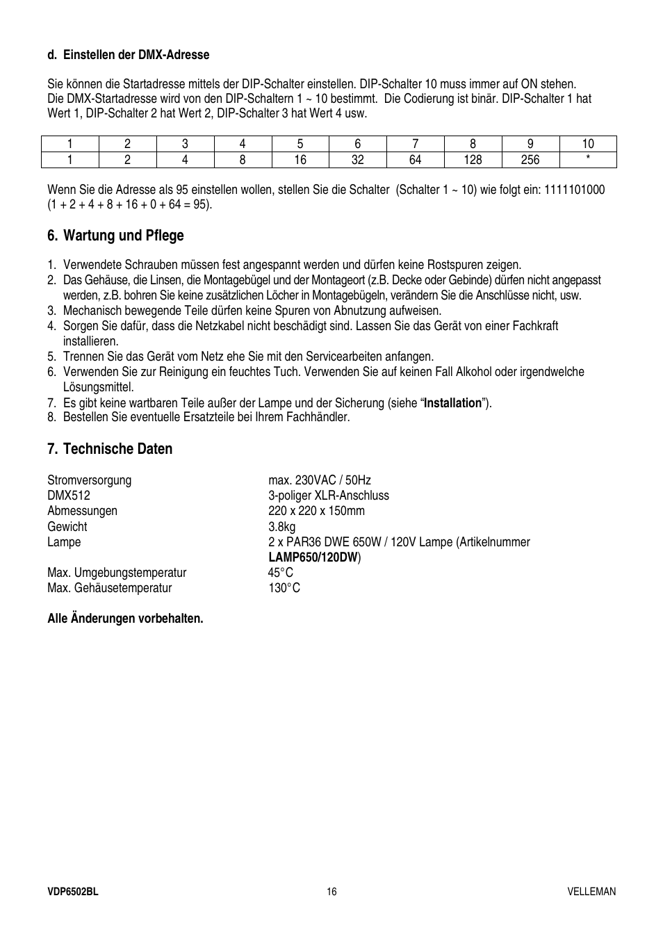 Velleman VDP6502BL User Manual | Page 16 / 16