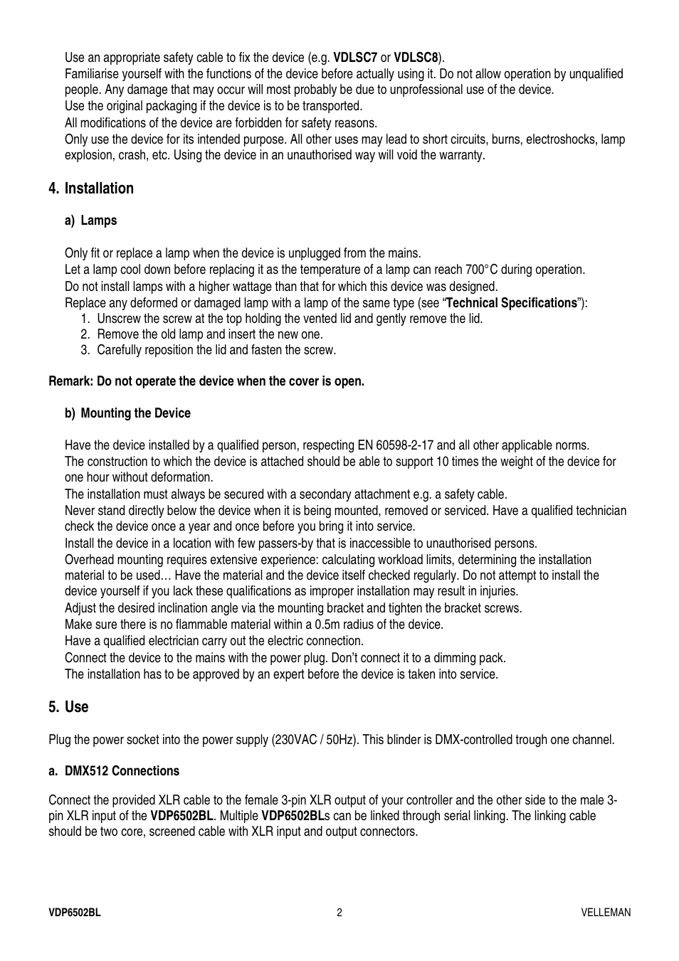 Velleman VDP6502BL User Manual | Page 2 / 16