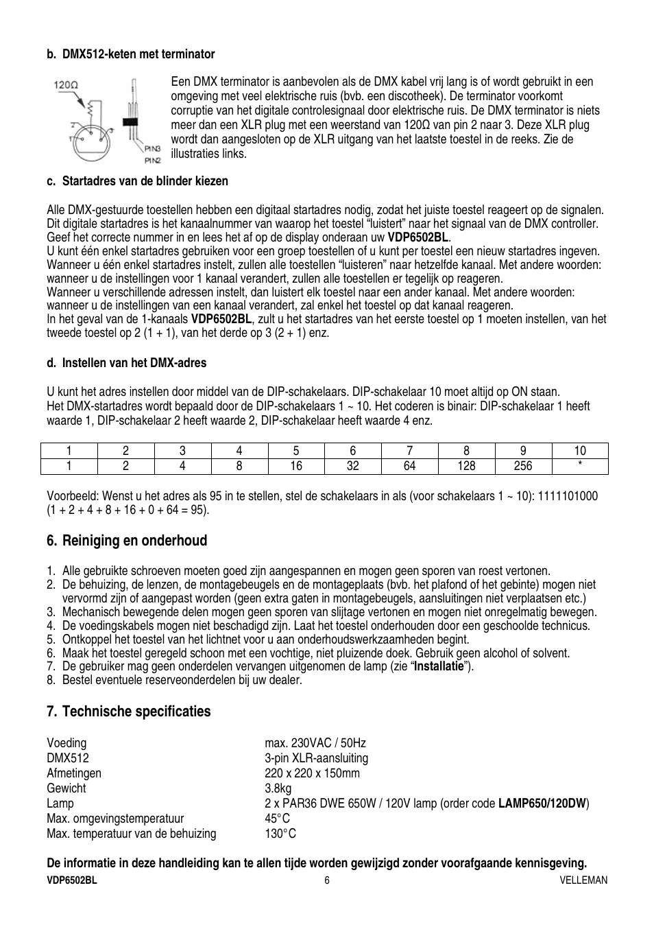 Velleman VDP6502BL User Manual | Page 6 / 16