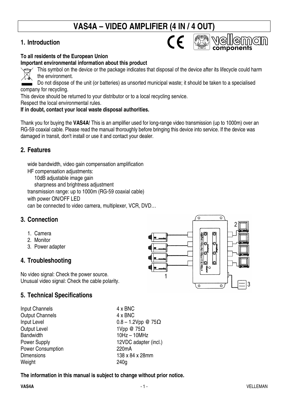 Velleman VAS4A User Manual | 5 pages