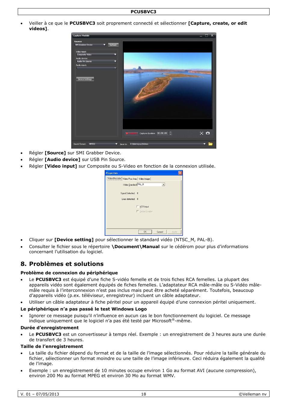 Problèmes et solutions | Velleman PCUSBVC3 User Manual | Page 18 / 33
