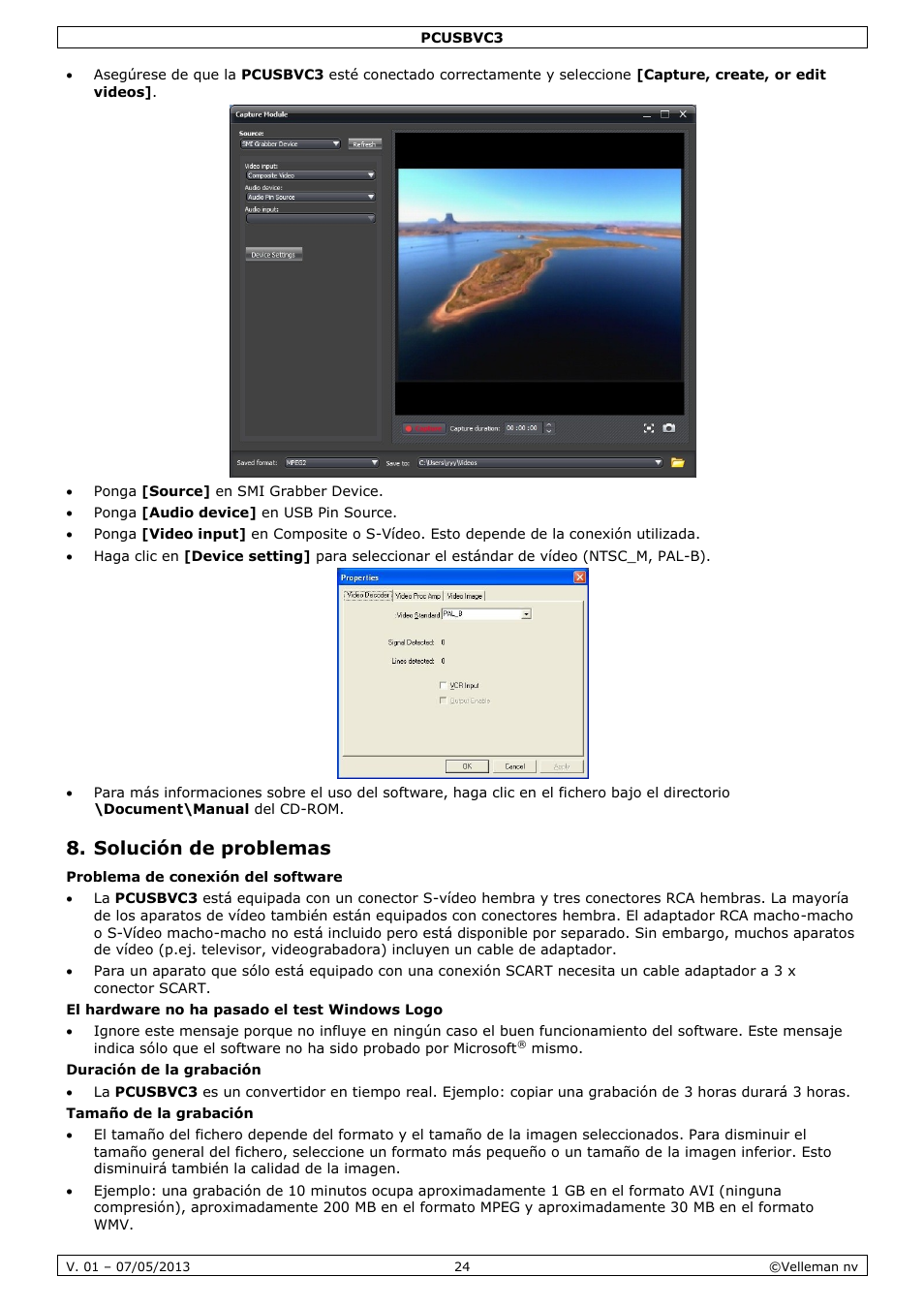 Solución de problemas | Velleman PCUSBVC3 User Manual | Page 24 / 33