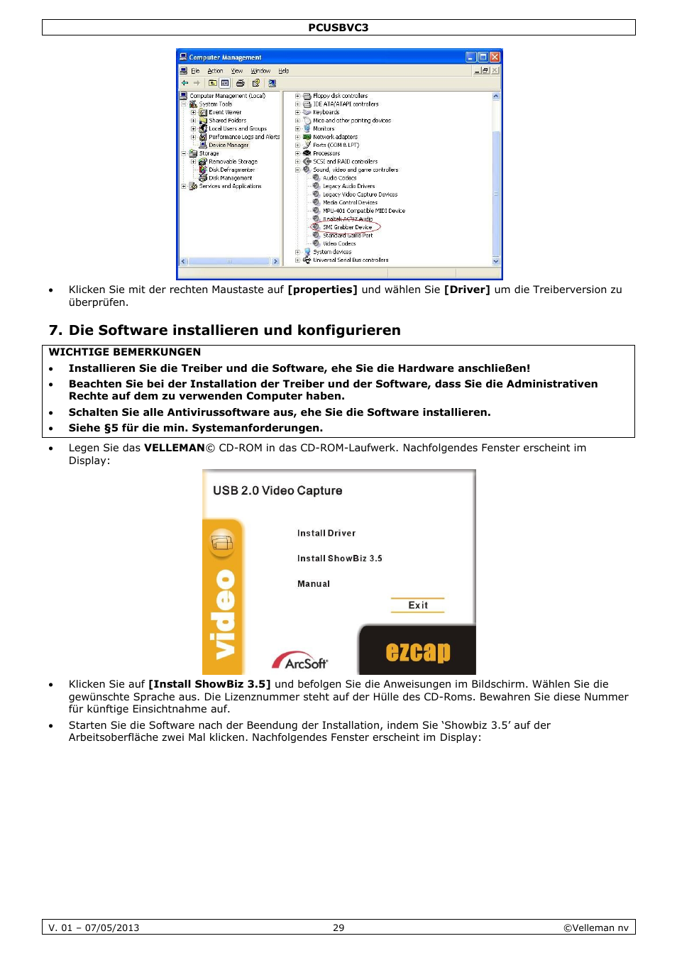 Die software installieren und konfigurieren | Velleman PCUSBVC3 User Manual | Page 29 / 33