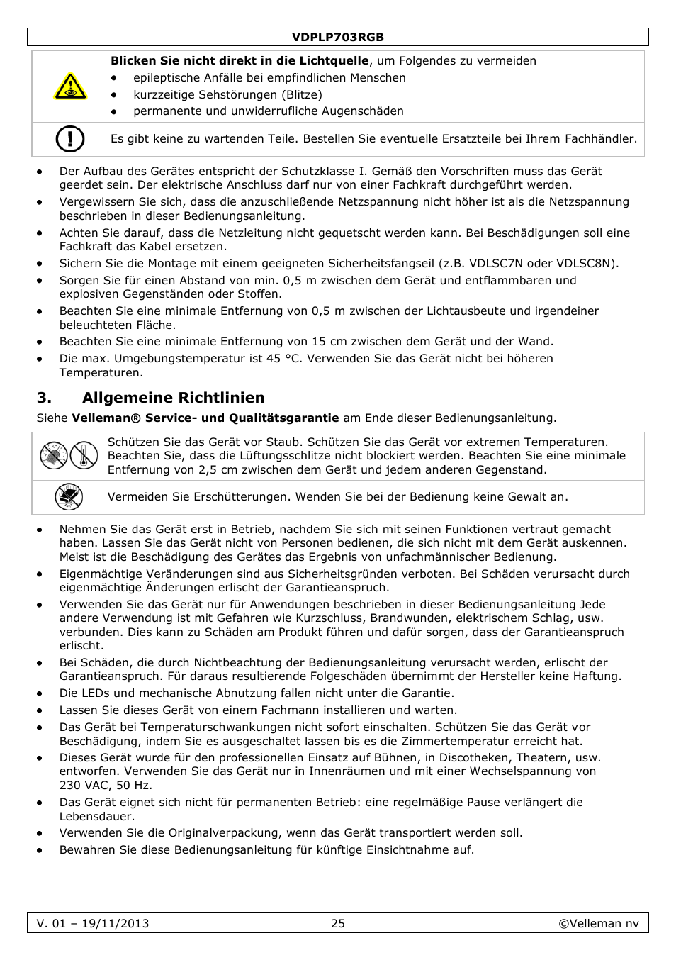 Allgemeine richtlinien | Velleman VDPLP703RGB User Manual | Page 25 / 31