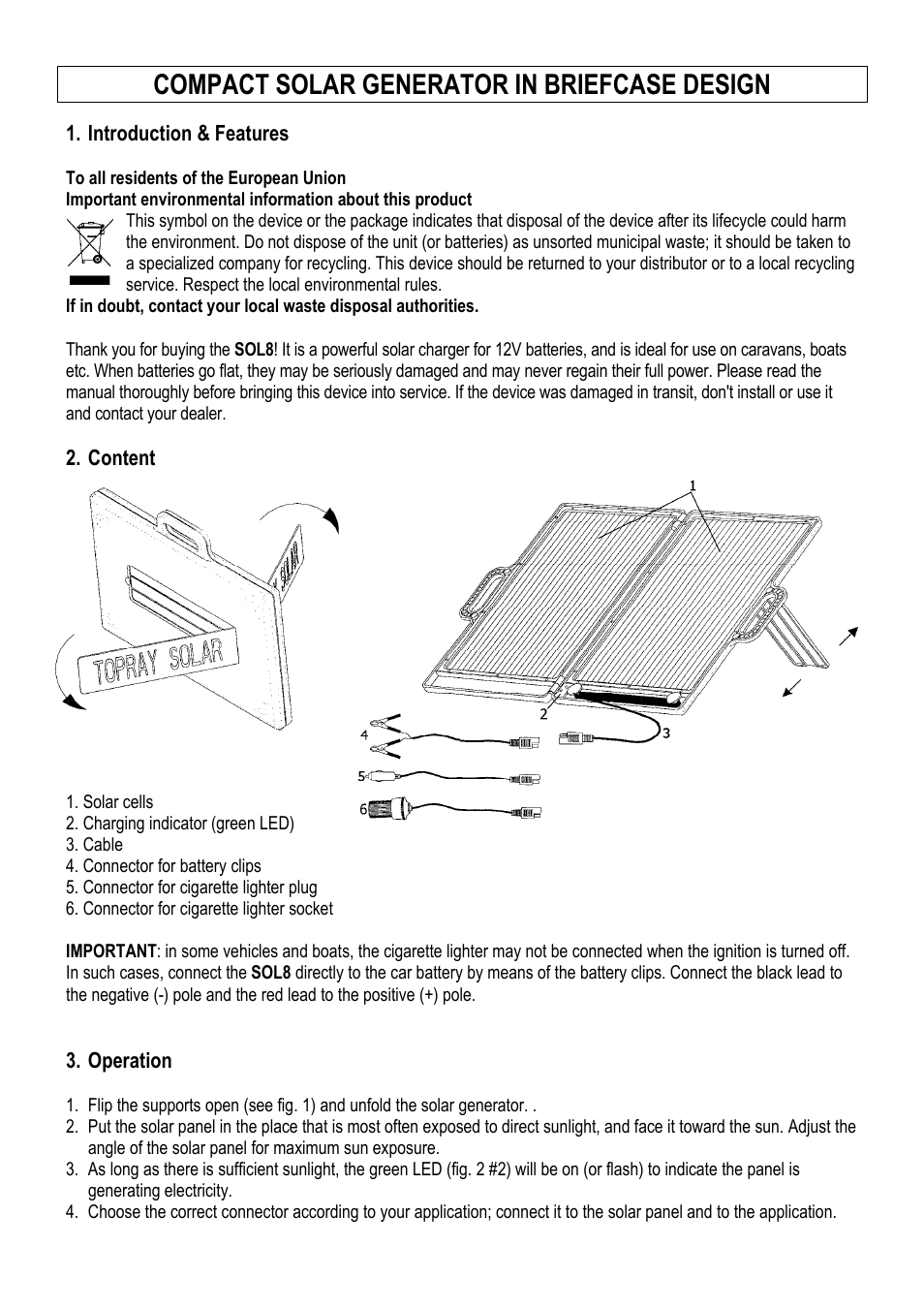 Compact solar generator in briefcase design | Velleman SOL8 User Manual | Page 2 / 10