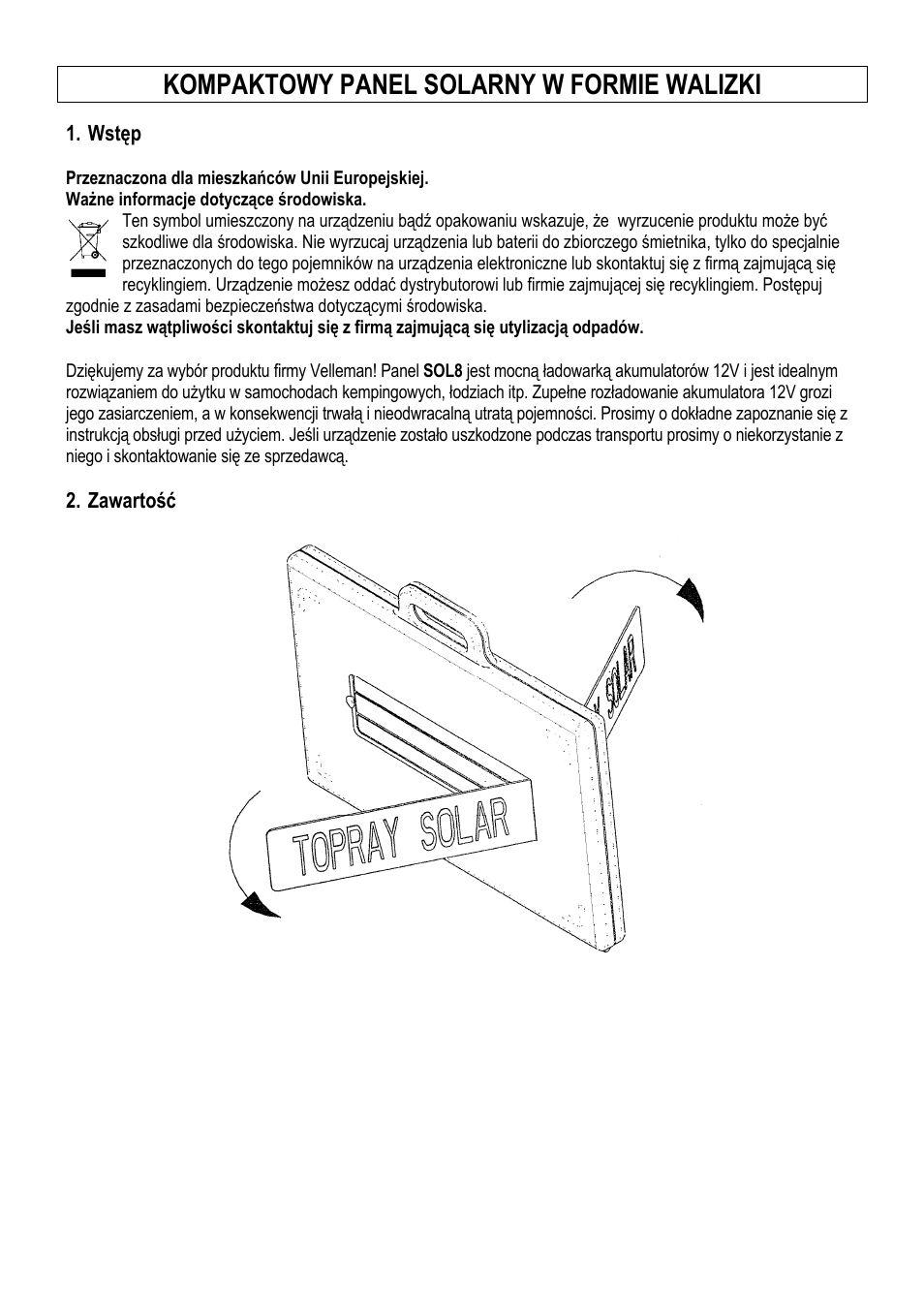 Kompaktowy panel solarny w formie walizki | Velleman SOL8 User Manual | Page 7 / 10