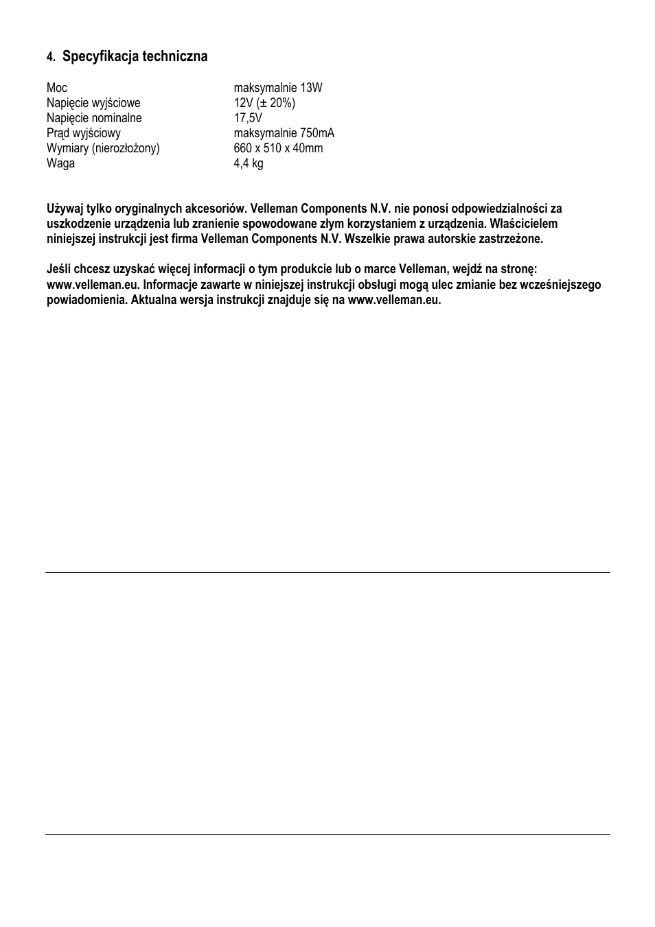 Specyfikacja techniczna | Velleman SOL8 User Manual | Page 9 / 10