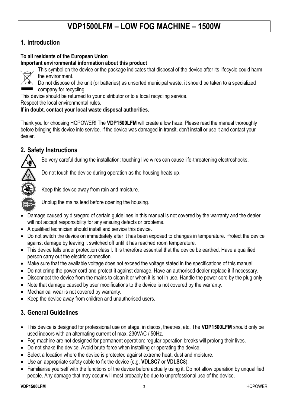 Velleman VDP1500LFM User Manual | Page 3 / 22
