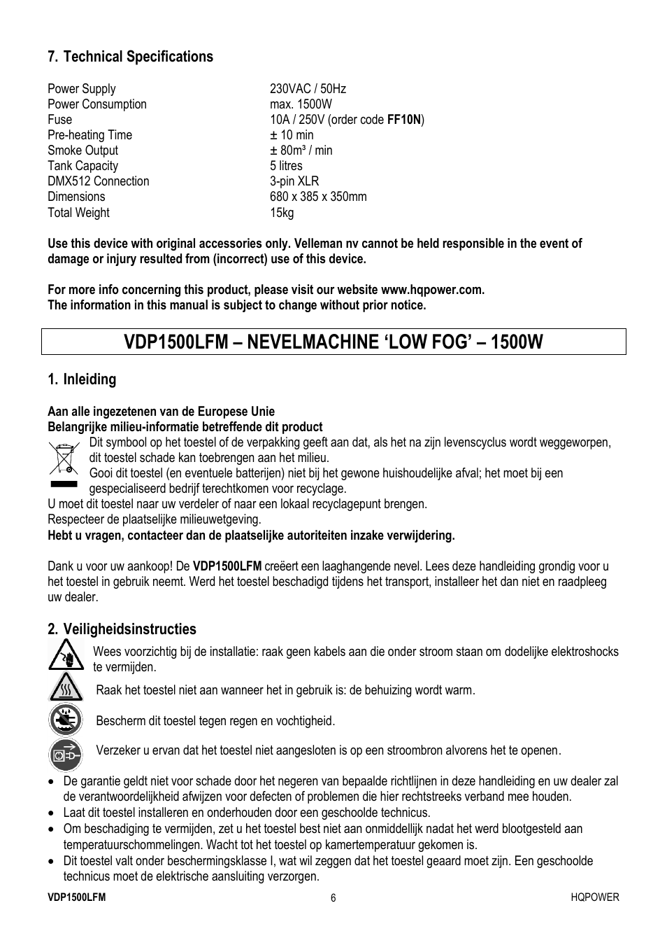 Velleman VDP1500LFM User Manual | Page 6 / 22