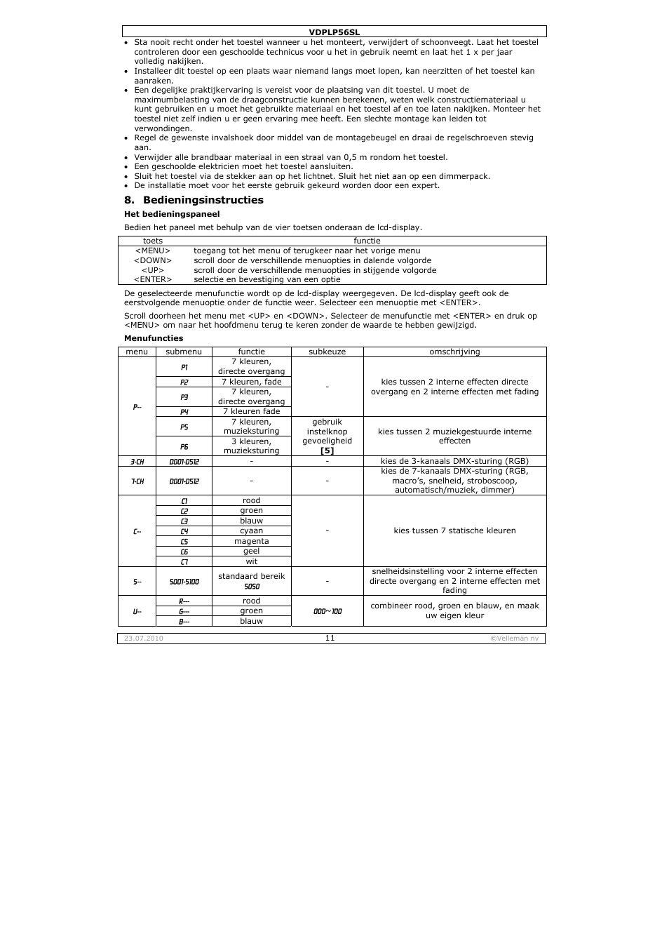 Velleman VDPLP56SL User Manual | Page 11 / 34