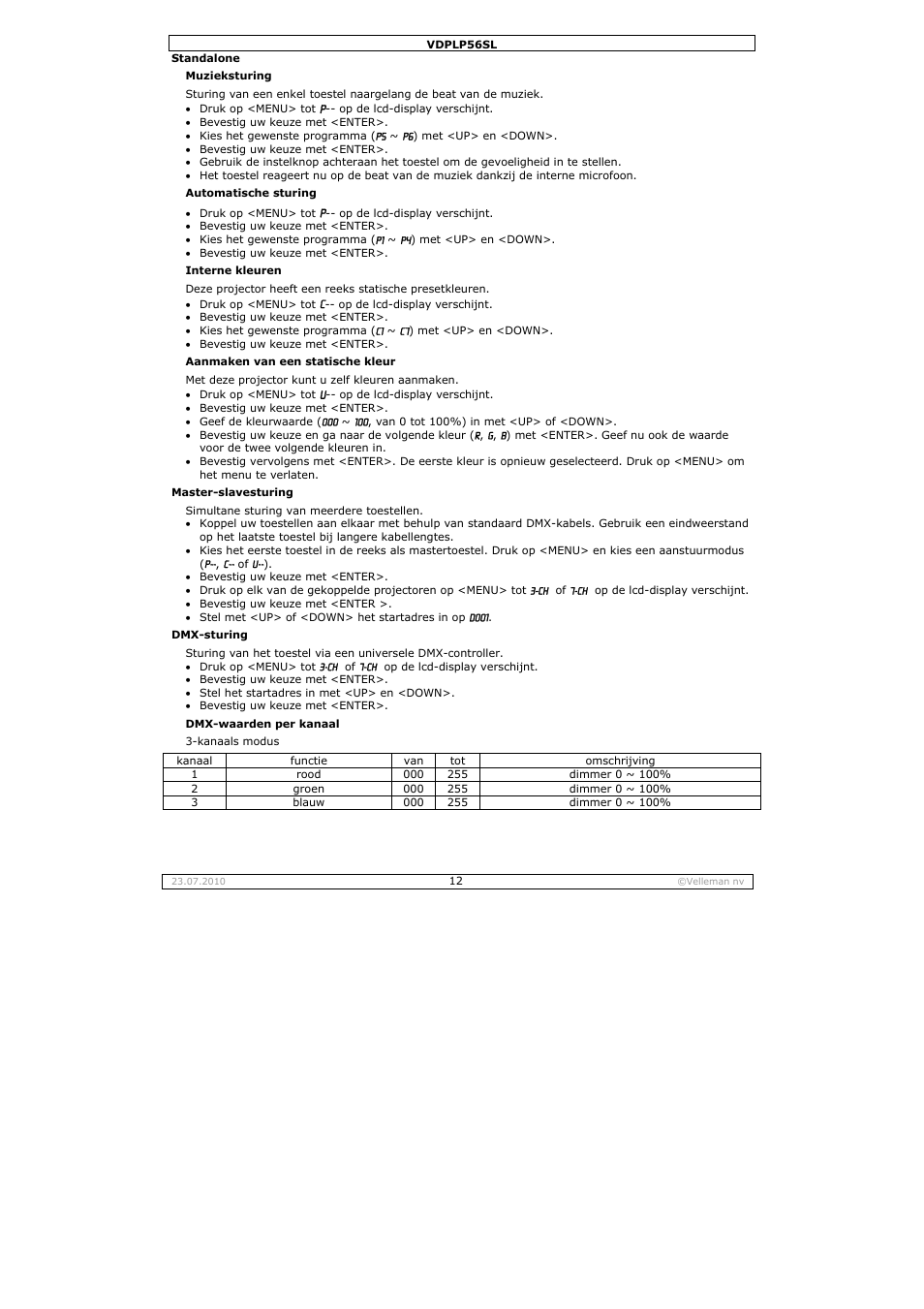Velleman VDPLP56SL User Manual | Page 12 / 34