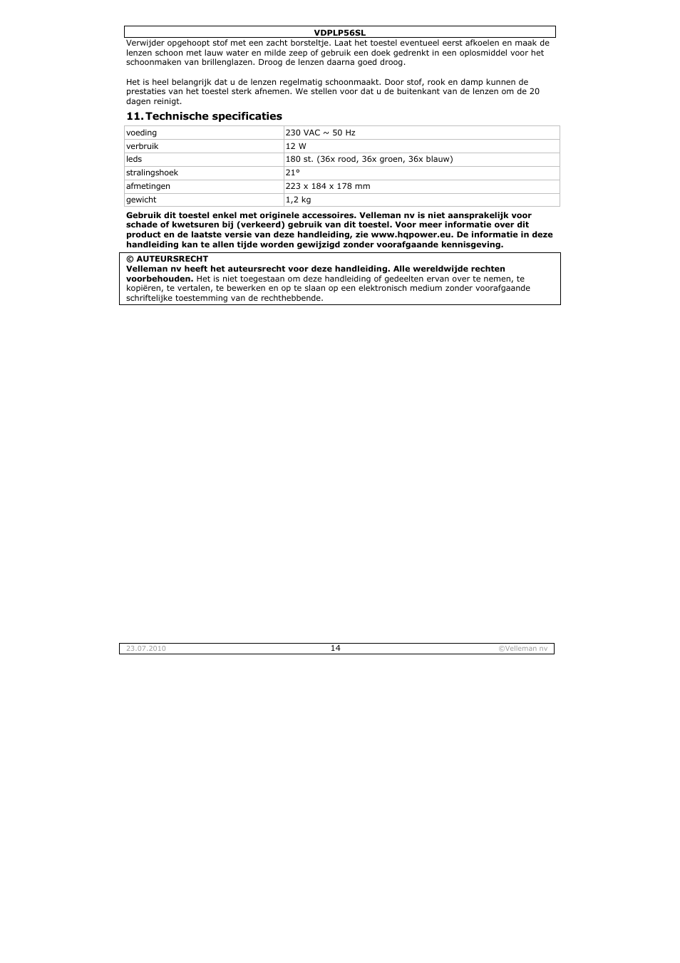 Velleman VDPLP56SL User Manual | Page 14 / 34