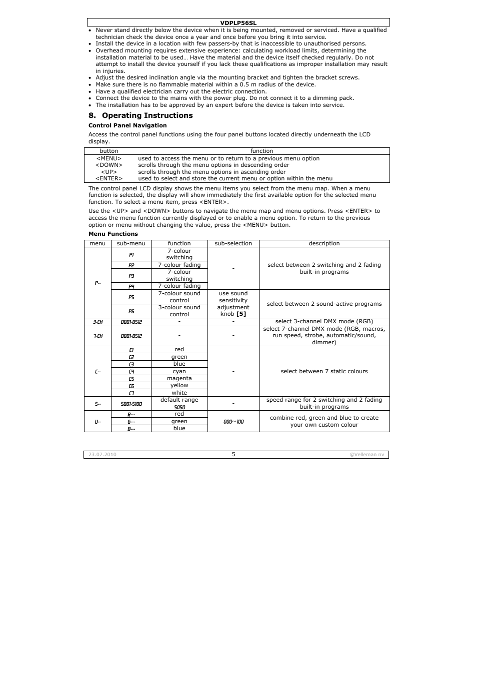 Velleman VDPLP56SL User Manual | Page 5 / 34