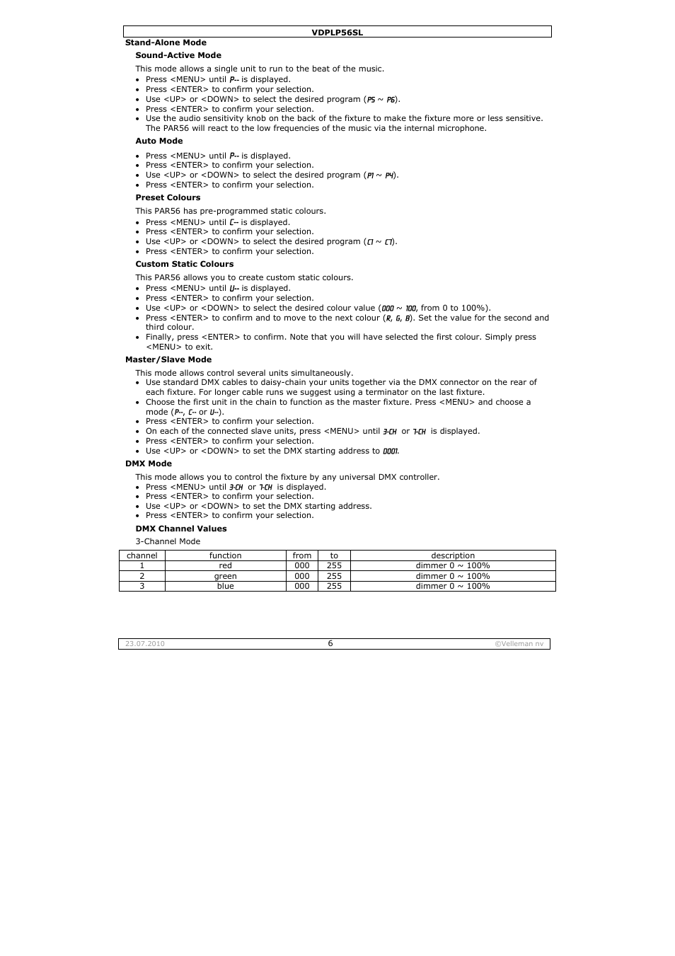 Velleman VDPLP56SL User Manual | Page 6 / 34