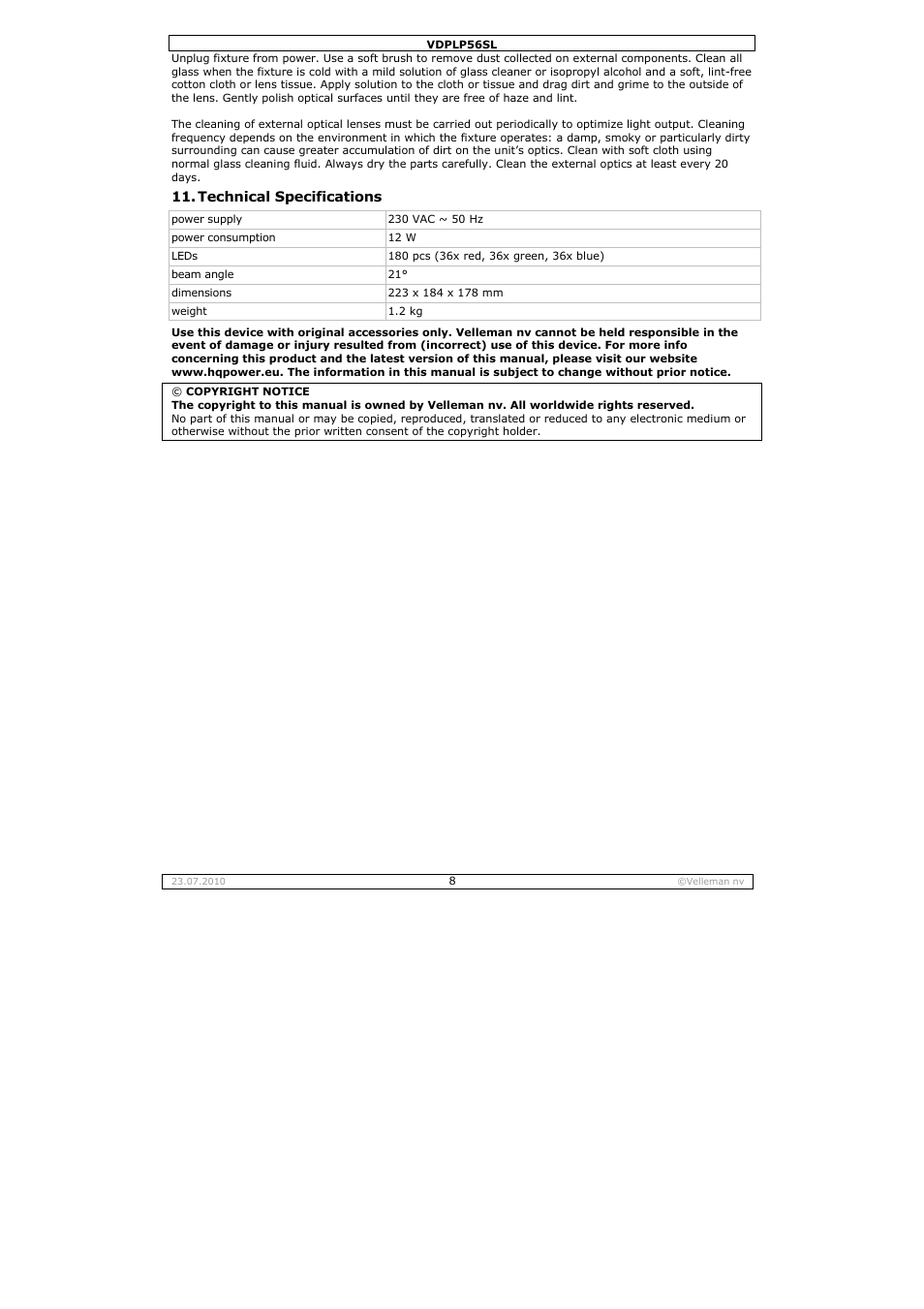 Velleman VDPLP56SL User Manual | Page 8 / 34
