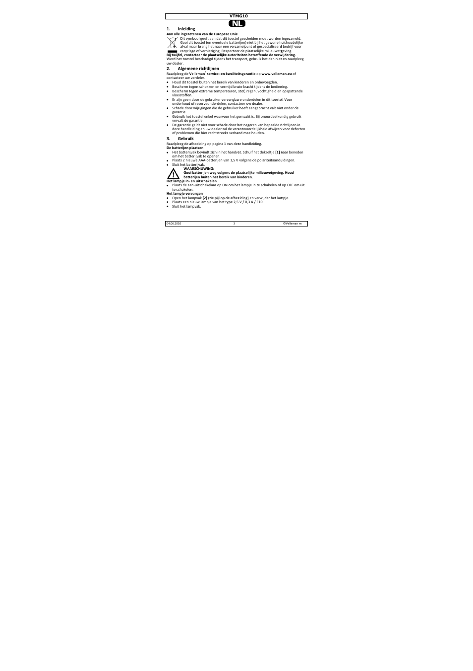 Velleman VTMG10 User Manual | Page 3 / 8