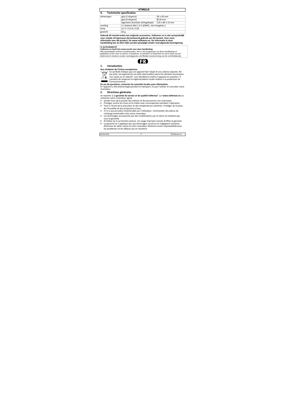 Velleman VTMG10 User Manual | Page 4 / 8