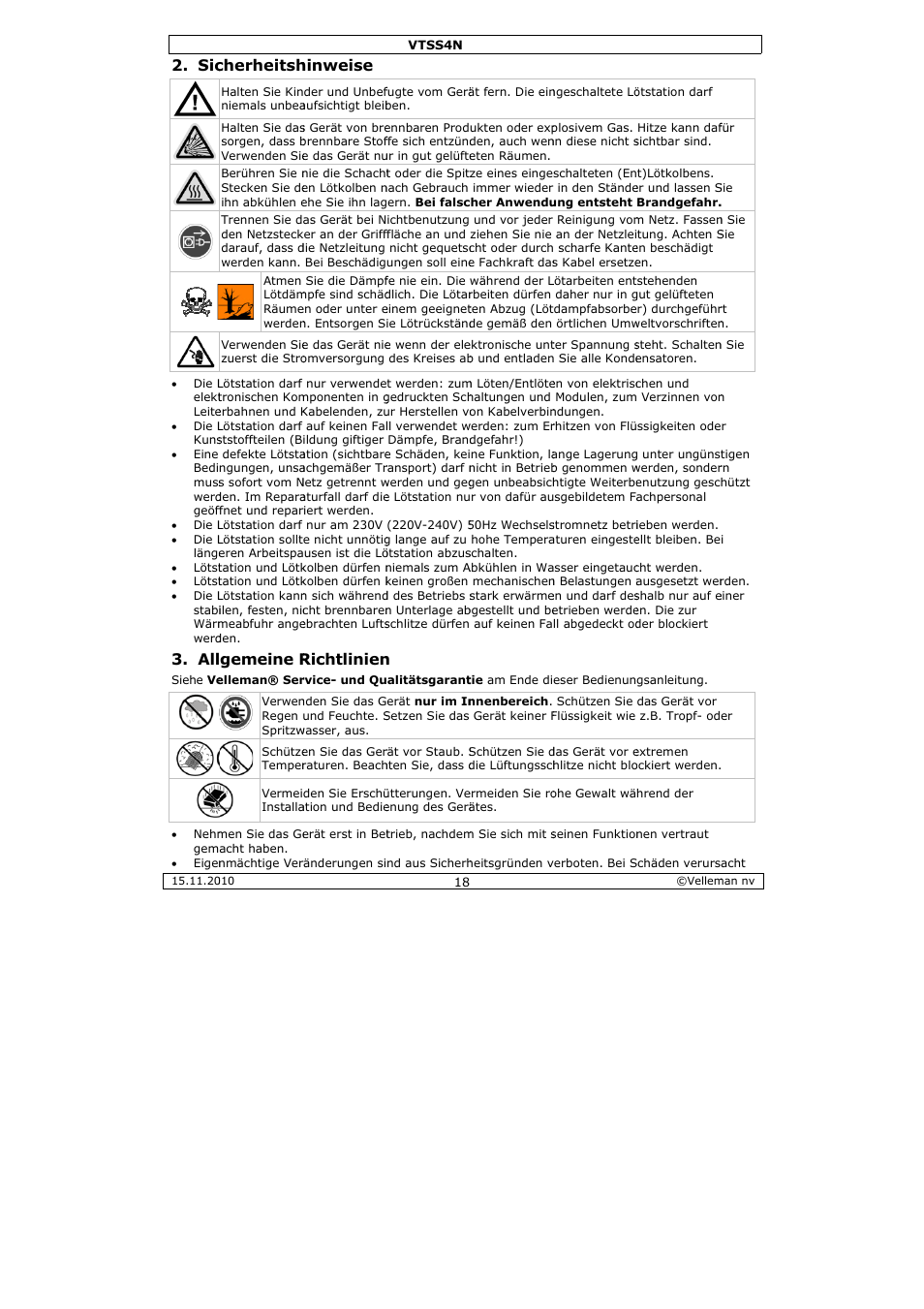 Cherheitsh, Gemeine r, Hinweise | Richtlinien | Velleman VTSS4N User Manual | Page 18 / 24