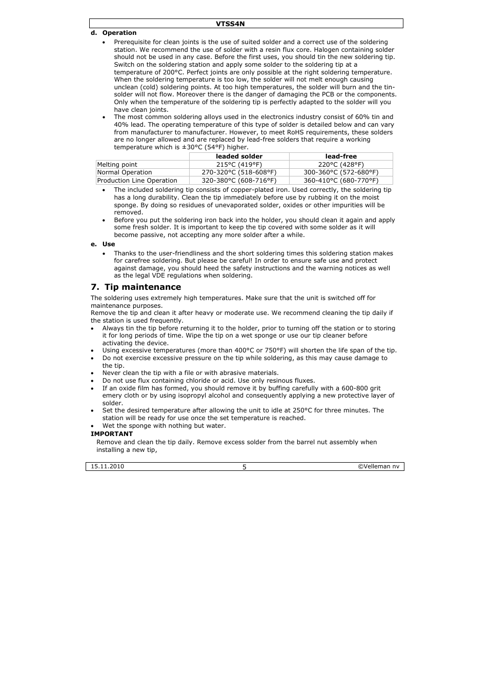 Tip maintenance | Velleman VTSS4N User Manual | Page 5 / 24