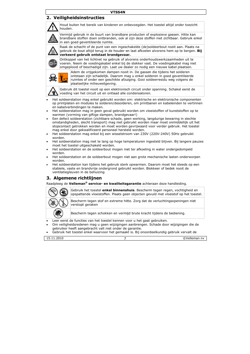 Iligheidsin, Gemene ric, Nstructies | Chtlijnen | Velleman VTSS4N User Manual | Page 7 / 24