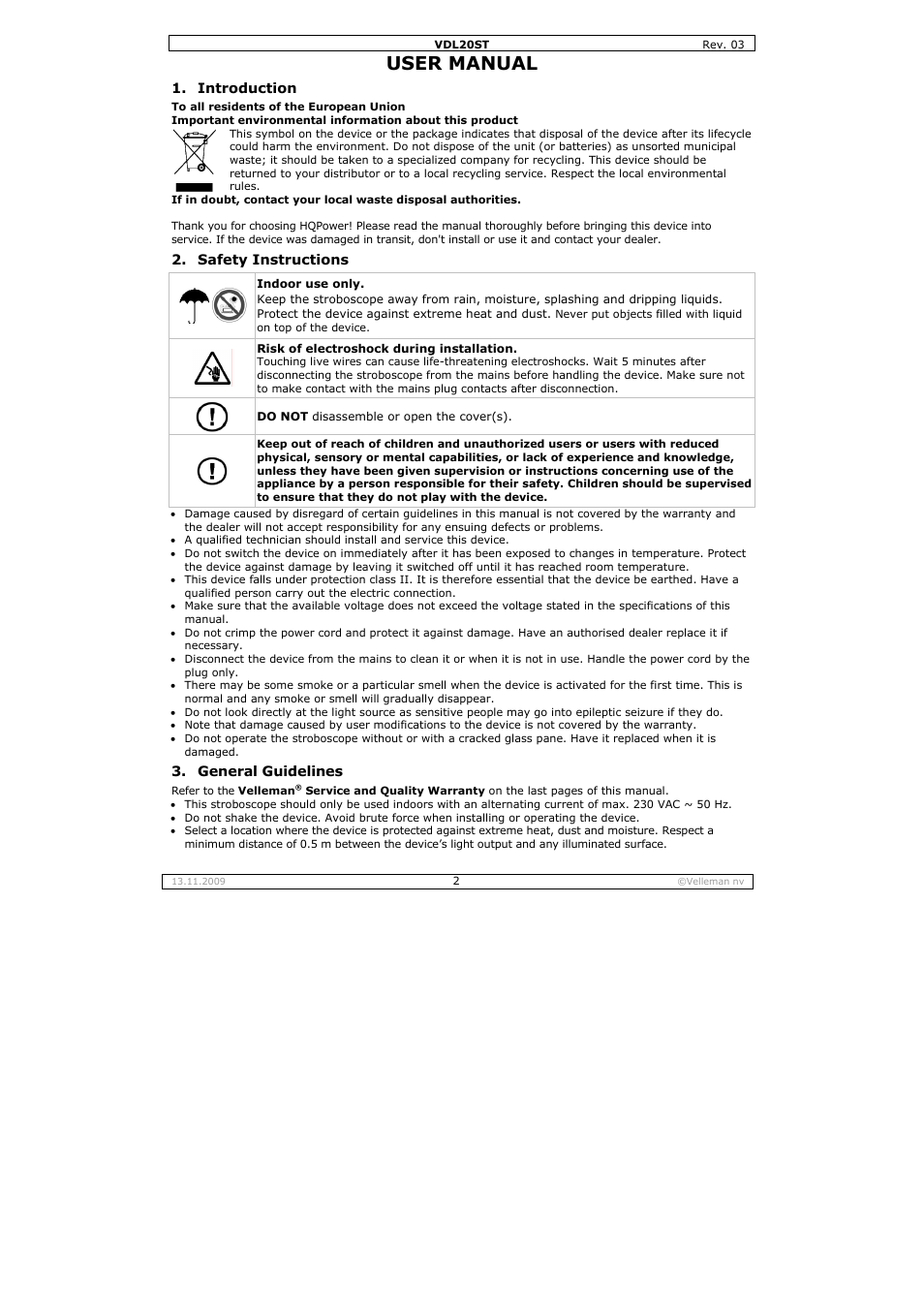 User manual | Velleman VDL20ST User Manual | Page 2 / 13