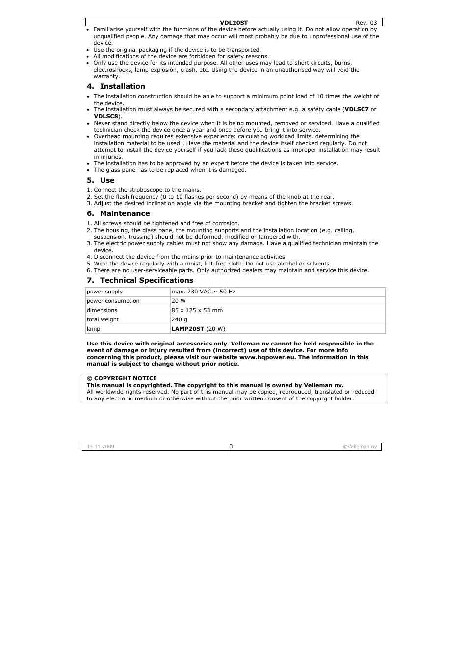 Velleman VDL20ST User Manual | Page 3 / 13
