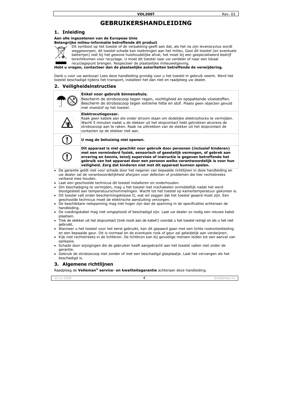 Gebruikershandleiding | Velleman VDL20ST User Manual | Page 4 / 13