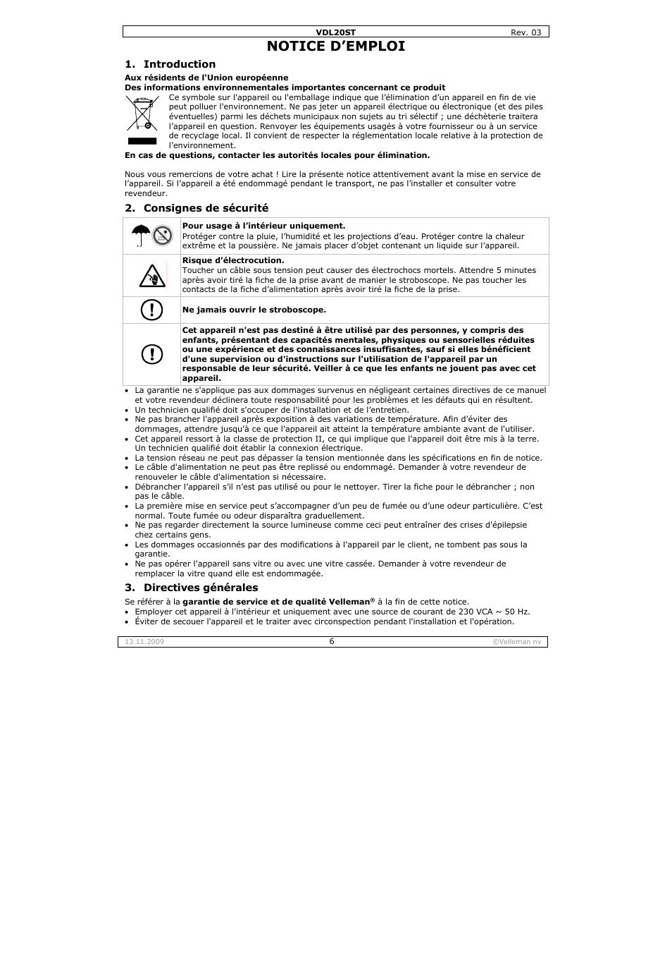 Notice d’emploi | Velleman VDL20ST User Manual | Page 6 / 13