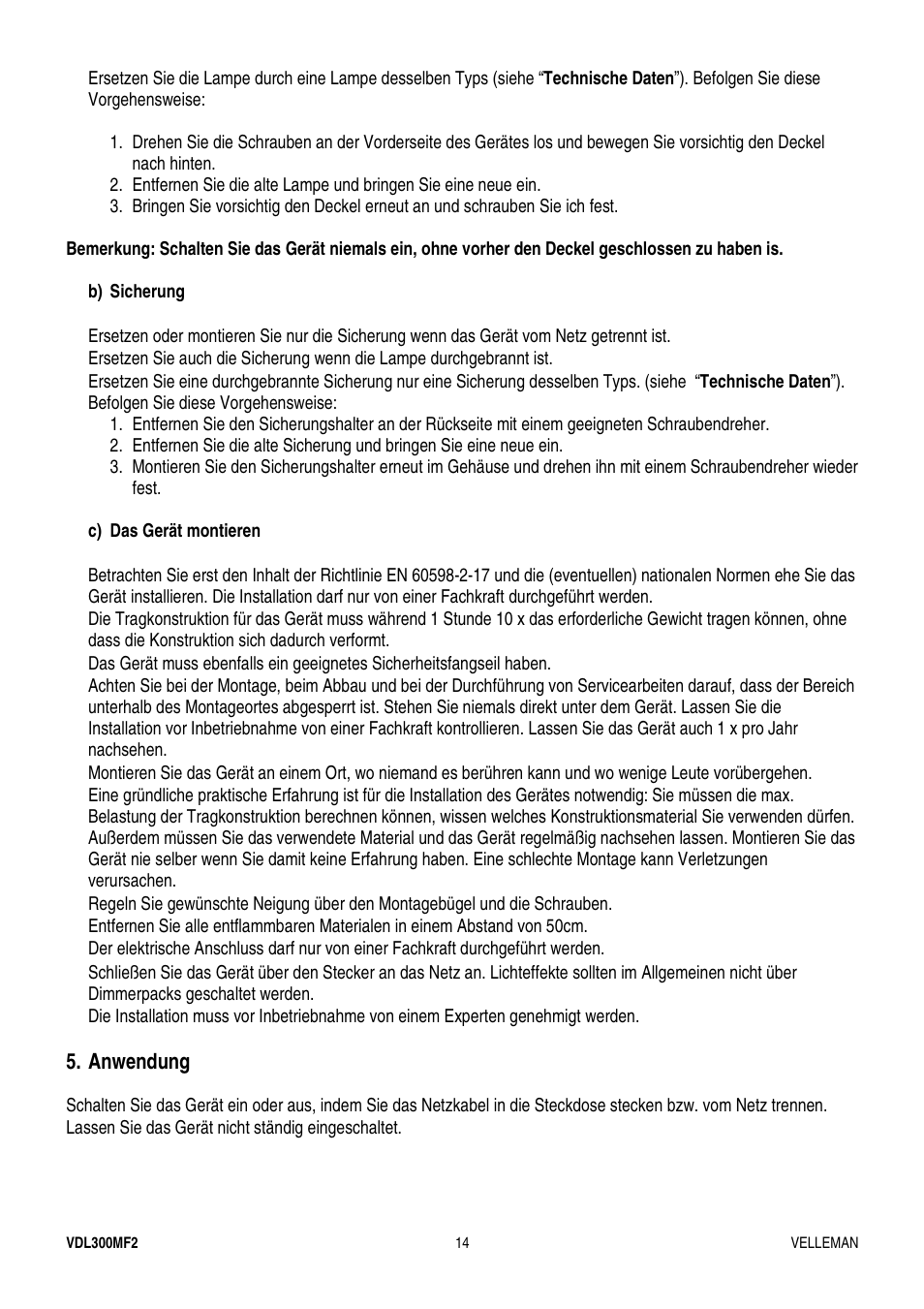 Velleman VDL300MF2 User Manual | Page 14 / 15