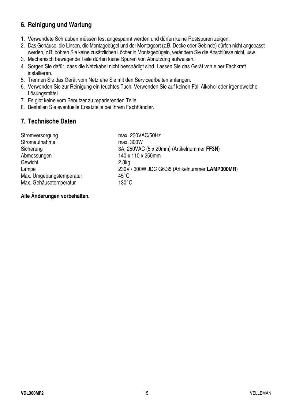 Velleman VDL300MF2 User Manual | Page 15 / 15