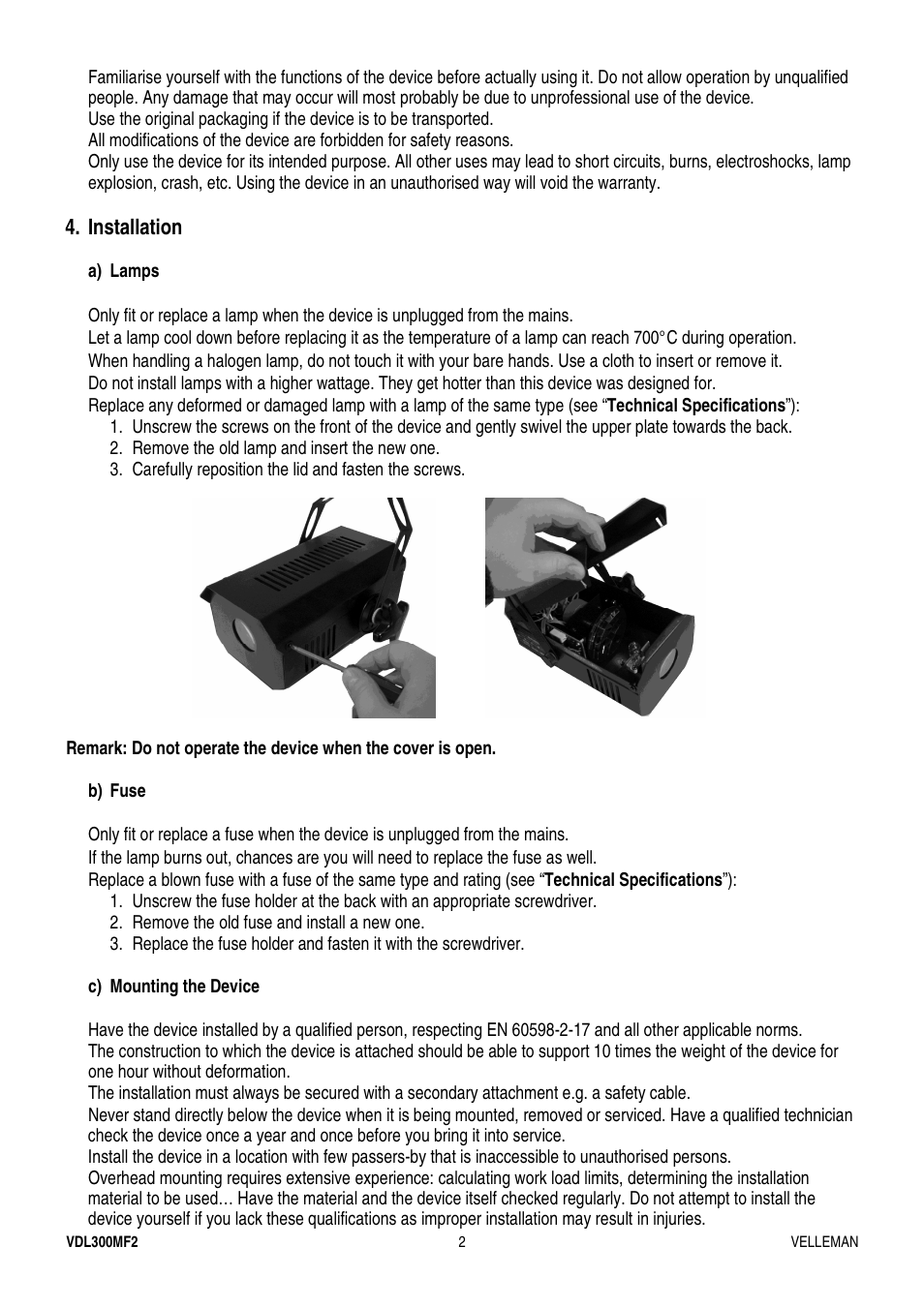 Velleman VDL300MF2 User Manual | Page 2 / 15