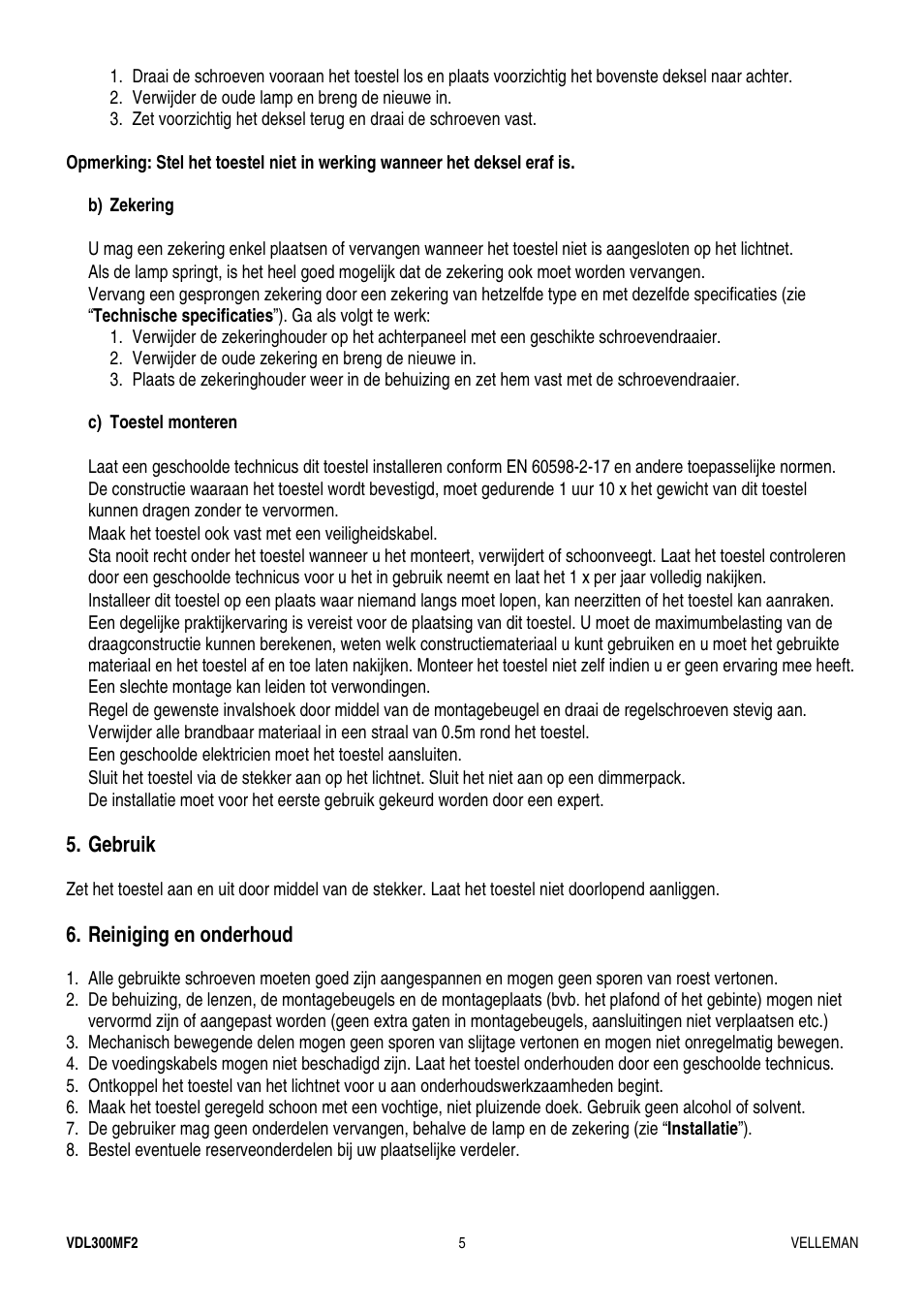 Velleman VDL300MF2 User Manual | Page 5 / 15