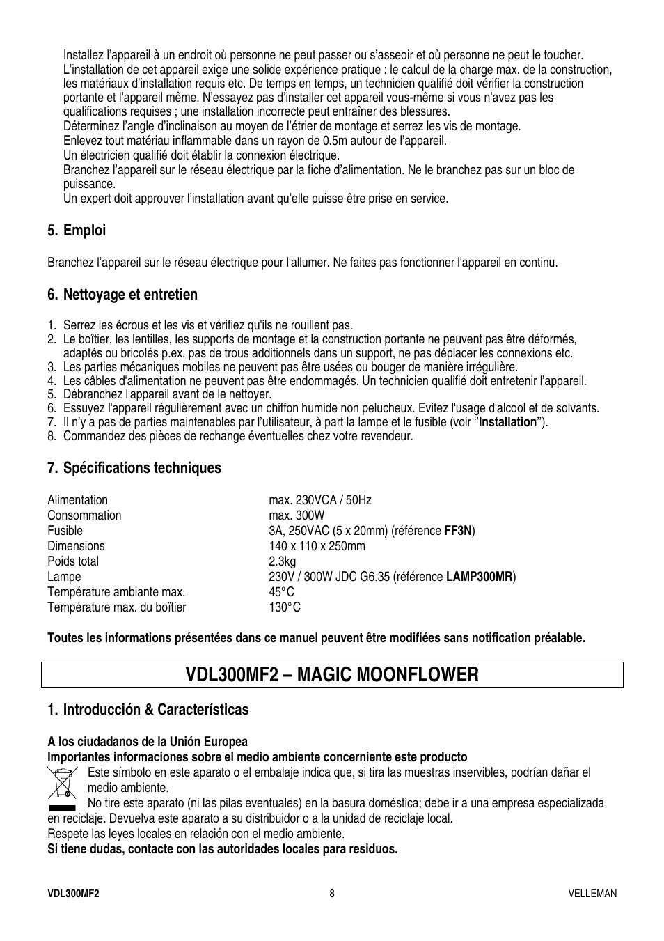 Vdl300mf2 – magic moonflower | Velleman VDL300MF2 User Manual | Page 8 / 15